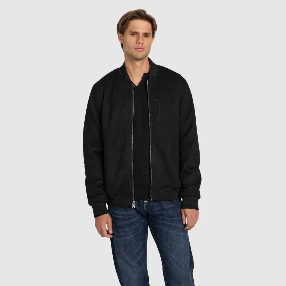 Black Grover Faux-Suede Bomber Jacket Functional Fit