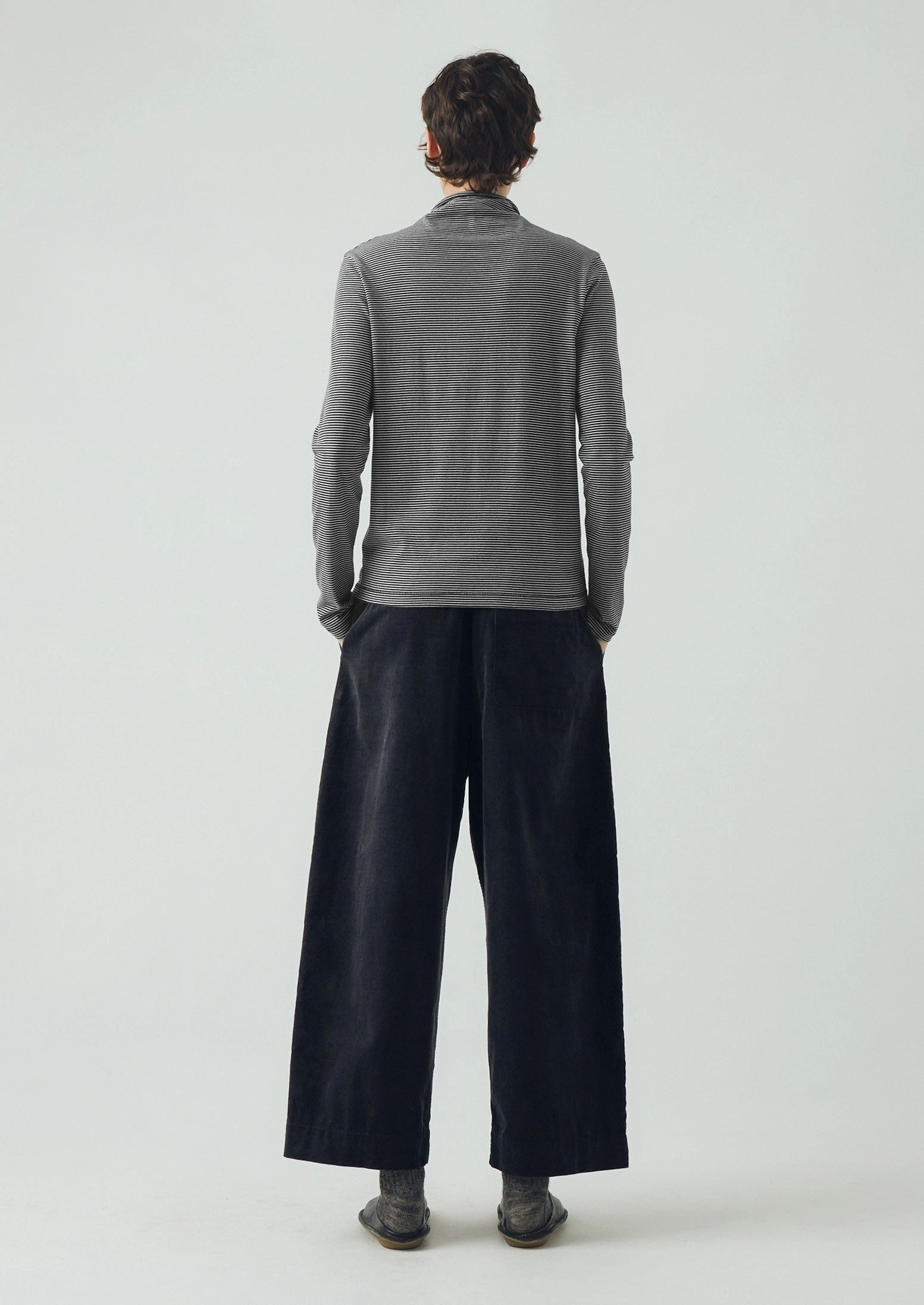 Stripe Cotton High Neck Tee | Dark Navy/Ecru NoiseReduciting Zipper