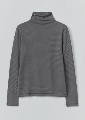 NonChafingTrim Ethically Sourced Yarn Stripe Cotton High Neck Tee | Dark Navy/Ecru