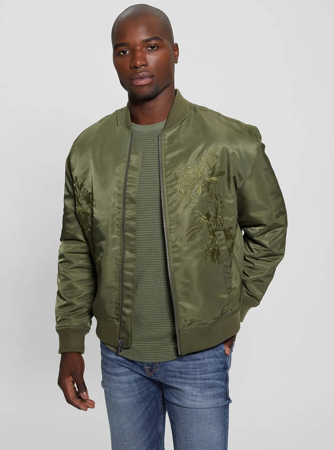 Green Twill Hawk Bomber Jacket Compression Fit Design