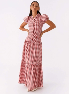 Elegant Mood All Fitwear Verity Maxi Dress - Red Gingham