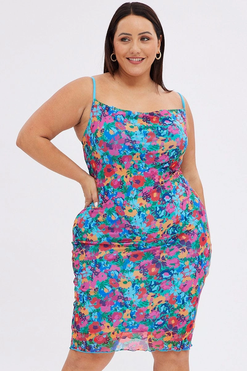 Multi Abstract Bodycon Dress Tie Back Strappy Swirl Mesh Breathable Feel Breathable wear