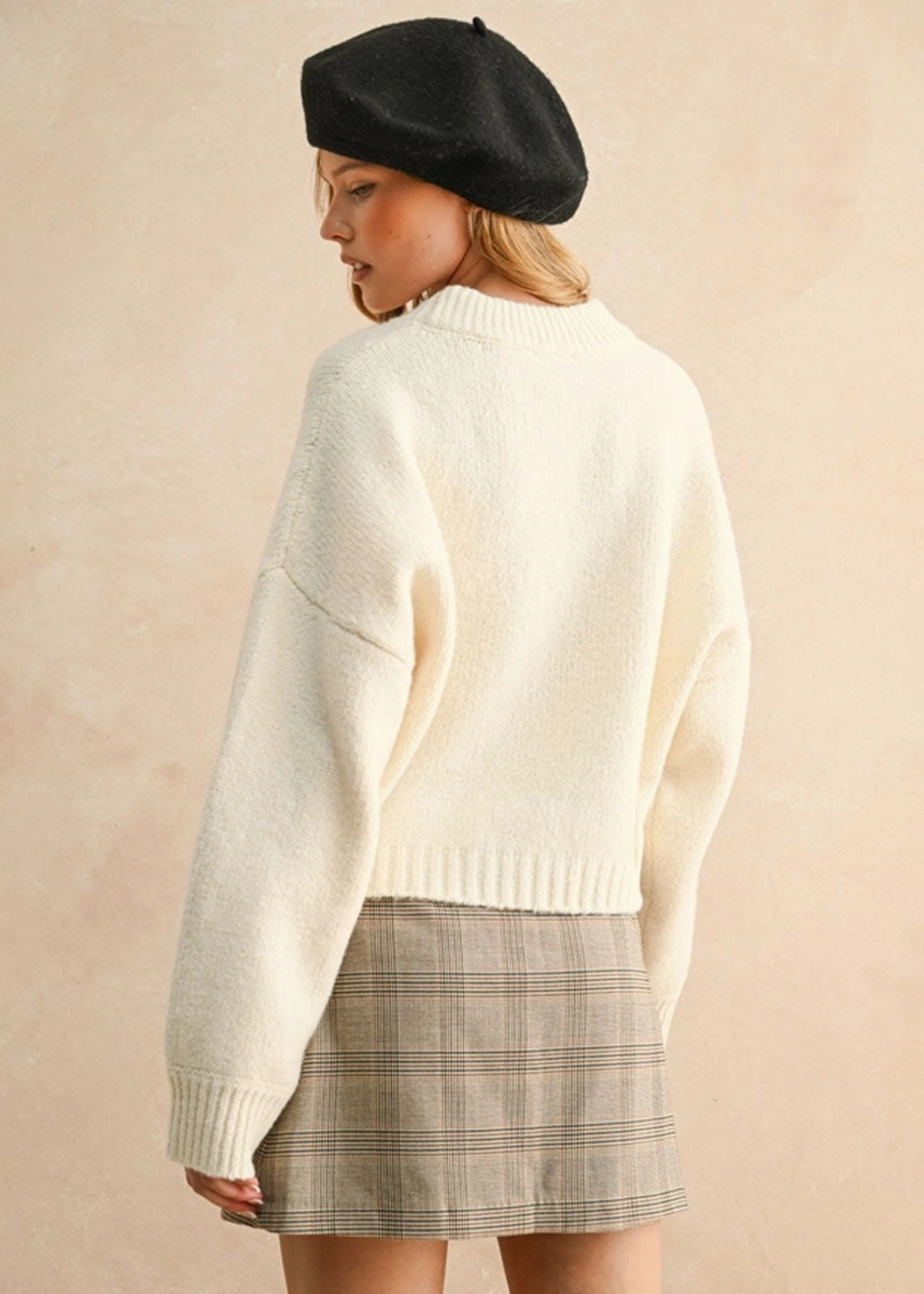 Winter Comfort Layer Classic Knit Neve Round Neck Sweater - Cream