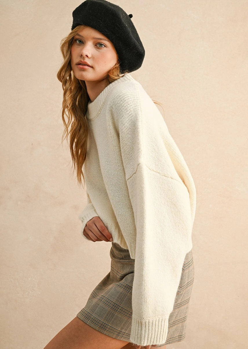 Neve Round Neck Sweater - Cream Stylish Wear