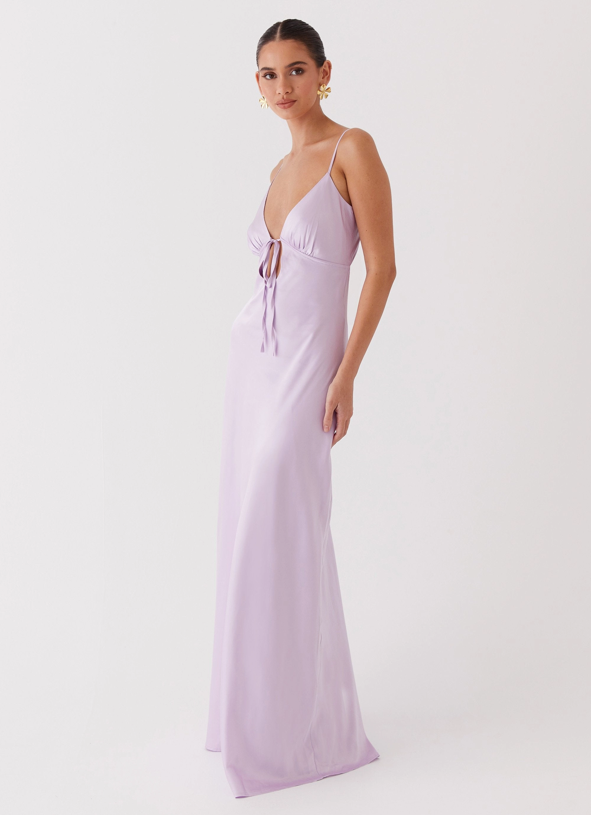 wrap waist Flora Satin Maxi Dress - Lilac