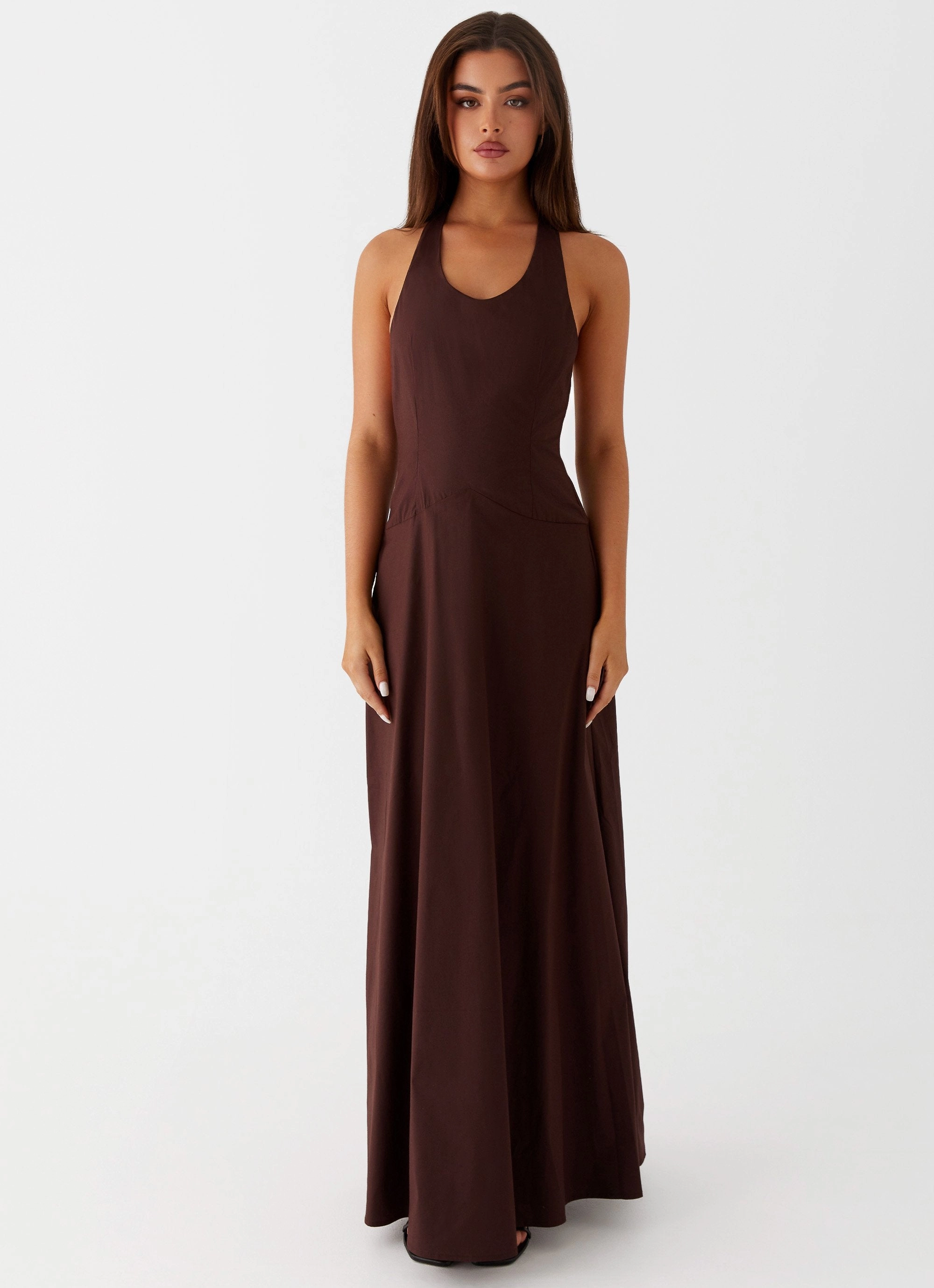High Hemline Vestige Maxi Dress - Chocolate