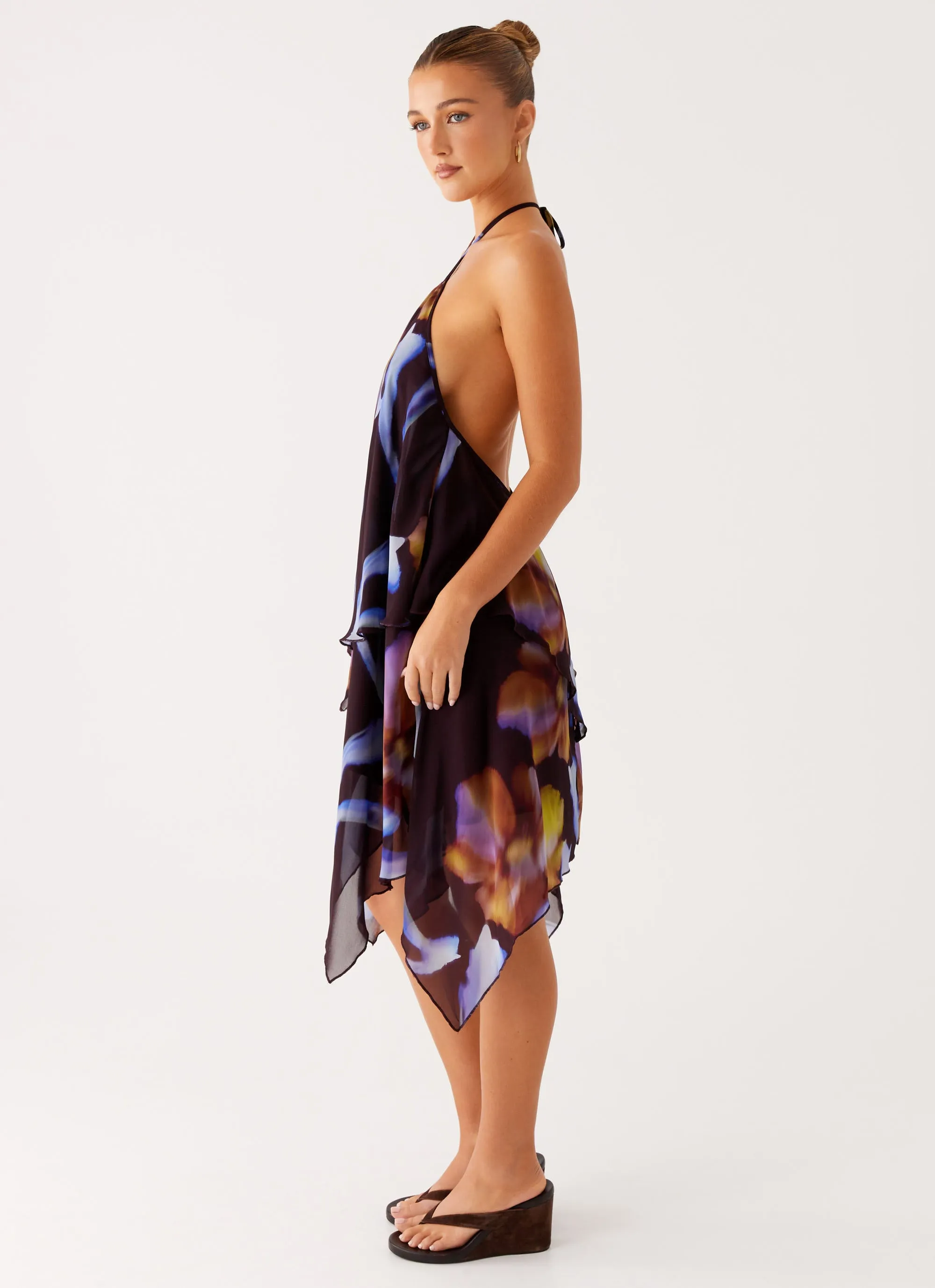 Ruched-Detail Polished Fit Verbena Midi Dress - Dark Floral