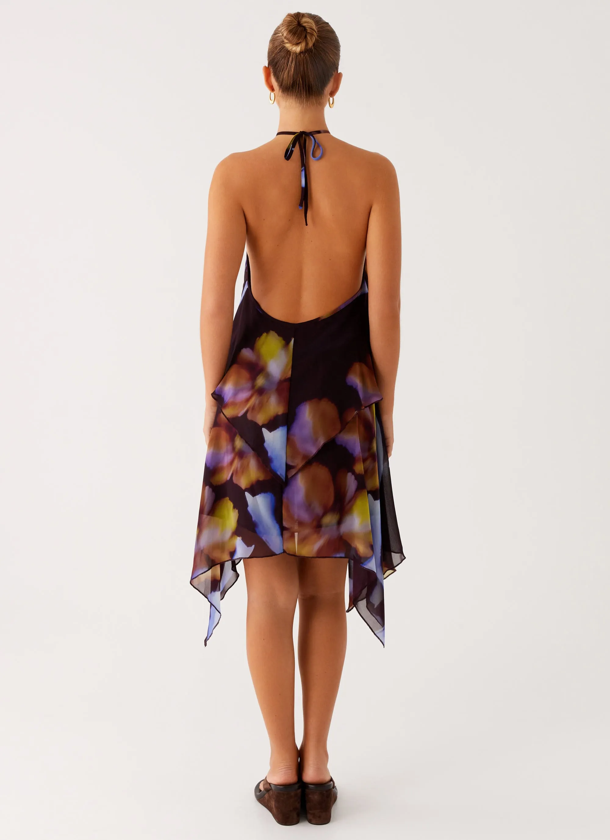 Verbena Midi Dress - Dark Floral Textured Surface