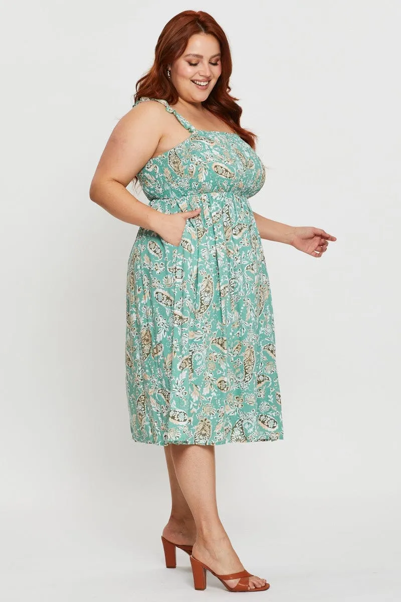 Floral Print Midi Dress Square Neck Sleeveless Smart and Sleek