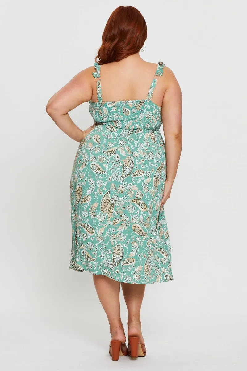 Hot Now Collar Accent Floral Print Midi Dress Square Neck Sleeveless