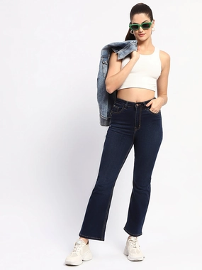 Madame Solid Blue Flared Fit Denim Comfy Design Style