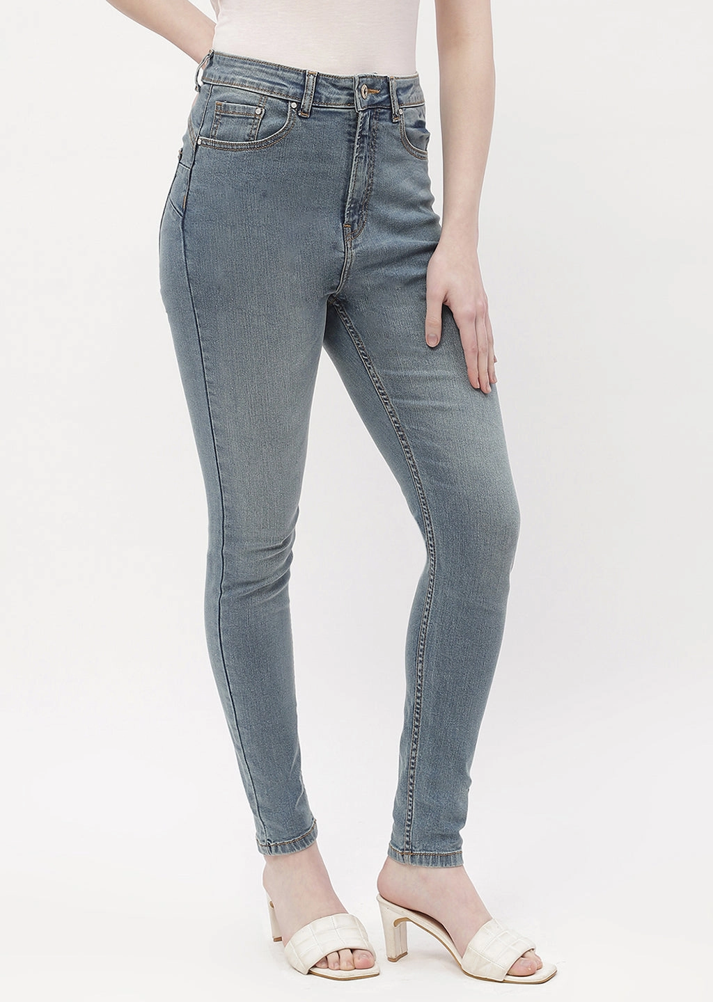 Madame Mid Rise Mid Blue Skinny Fit Jeans Comfy Touch