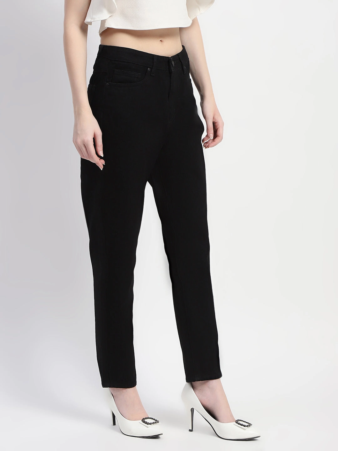 Madame Straight Fit Solid Black Denim Evening Stroll Comfy Popular Option