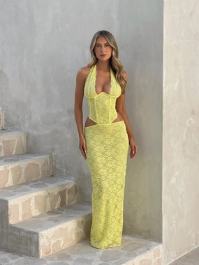 VIDA MAXI DRESS YELLOW Crystal-Detail Flawless Waistband