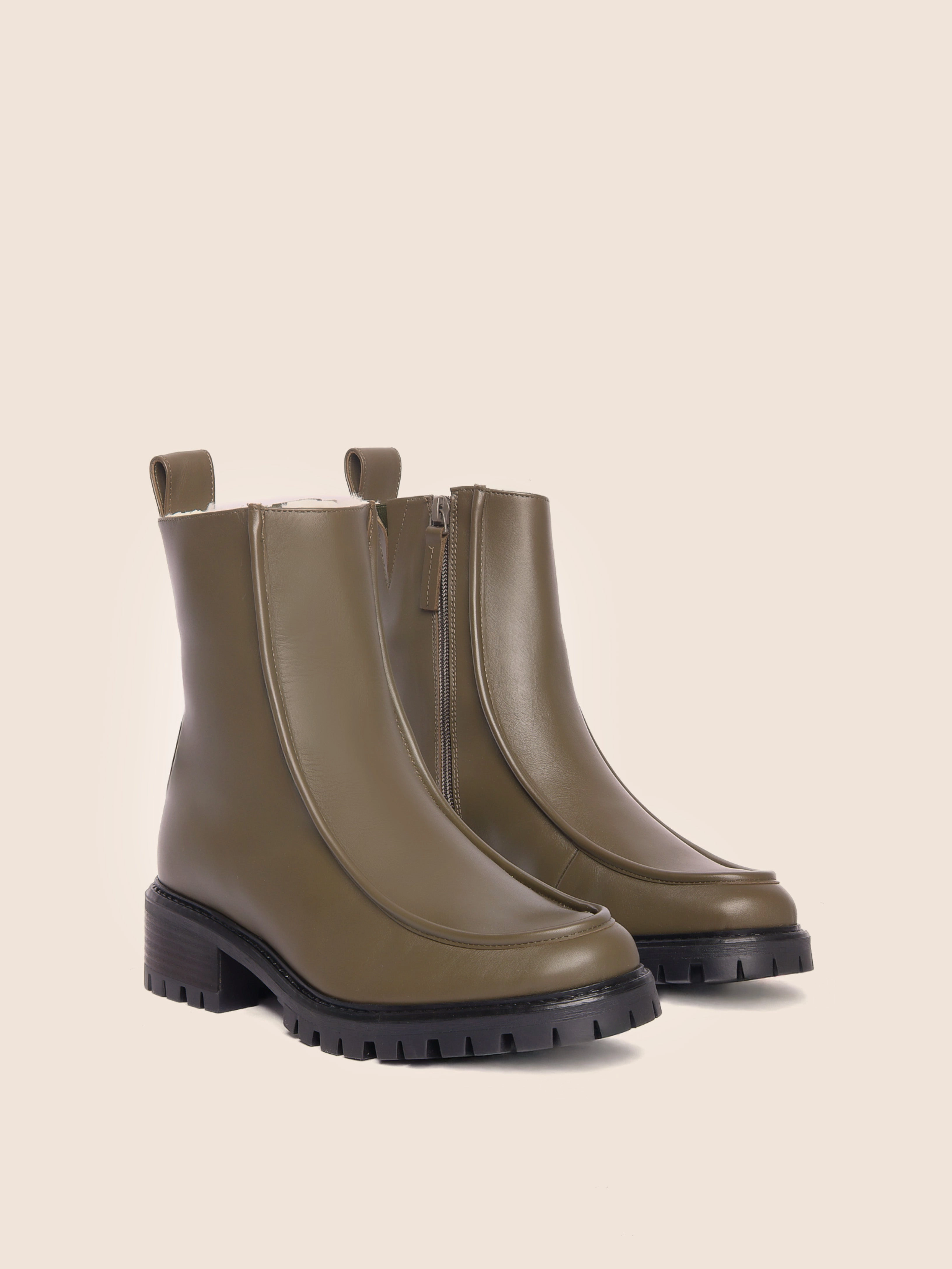 High-Quality Leather Vigo Olive Lined Boot