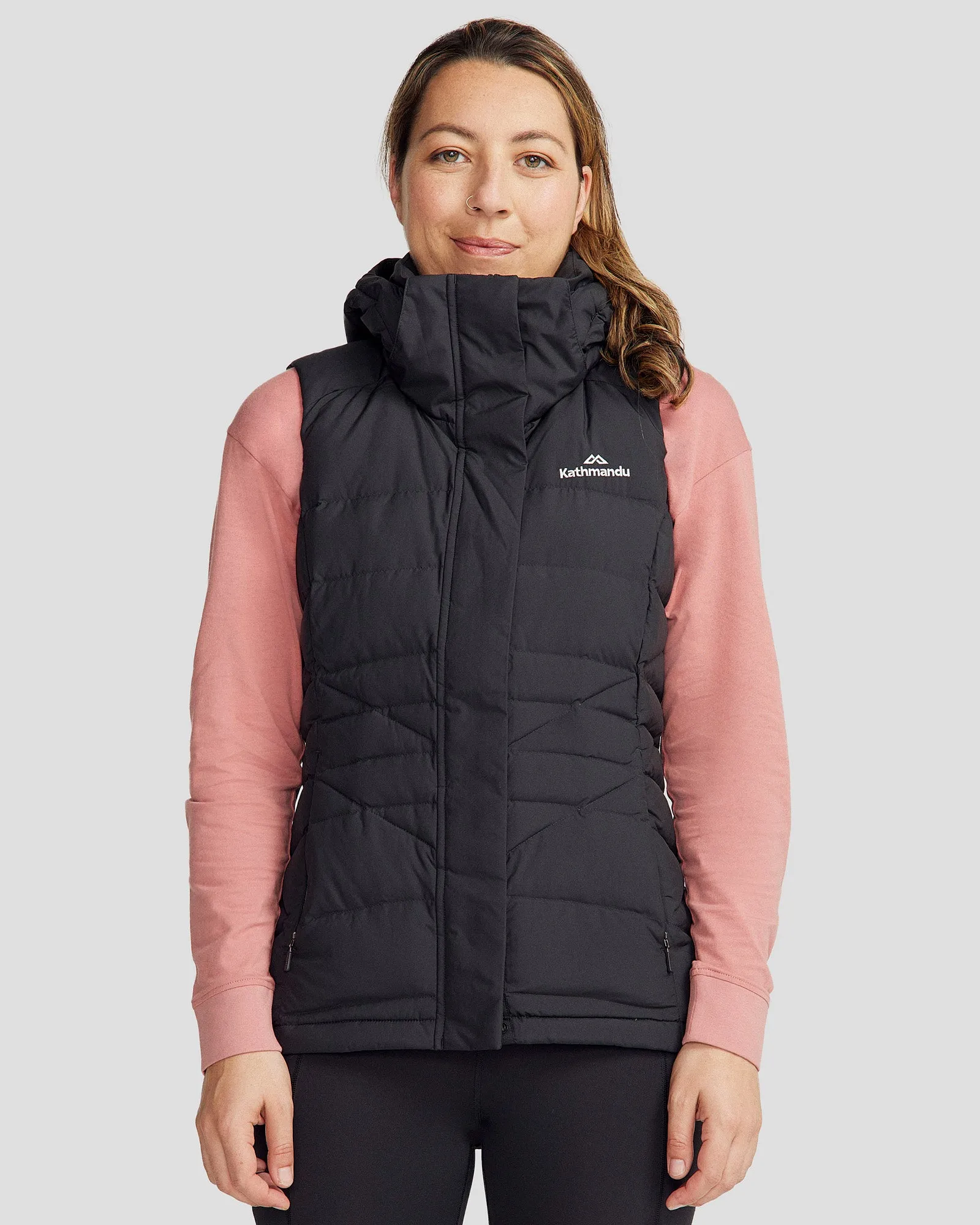 Subtle Layers Multi Directional Stretch Women's Winterburn Hooded Down Vest - Black