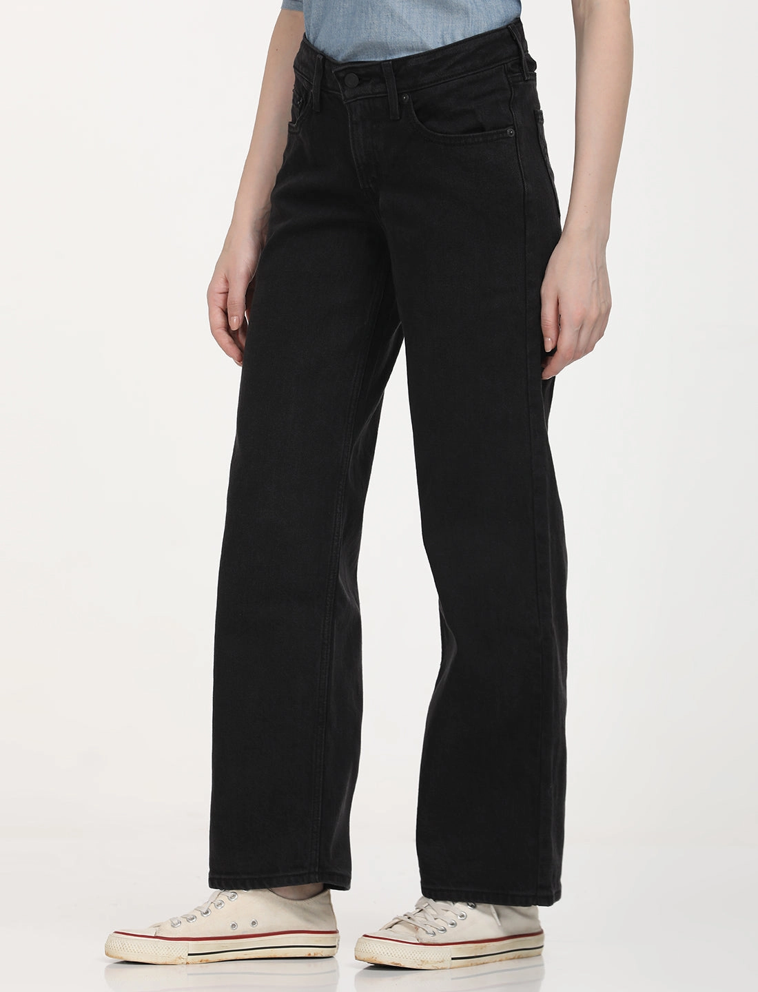 Basic Attire Universal Style Women's Black Loose Fit Low Rise Jeans