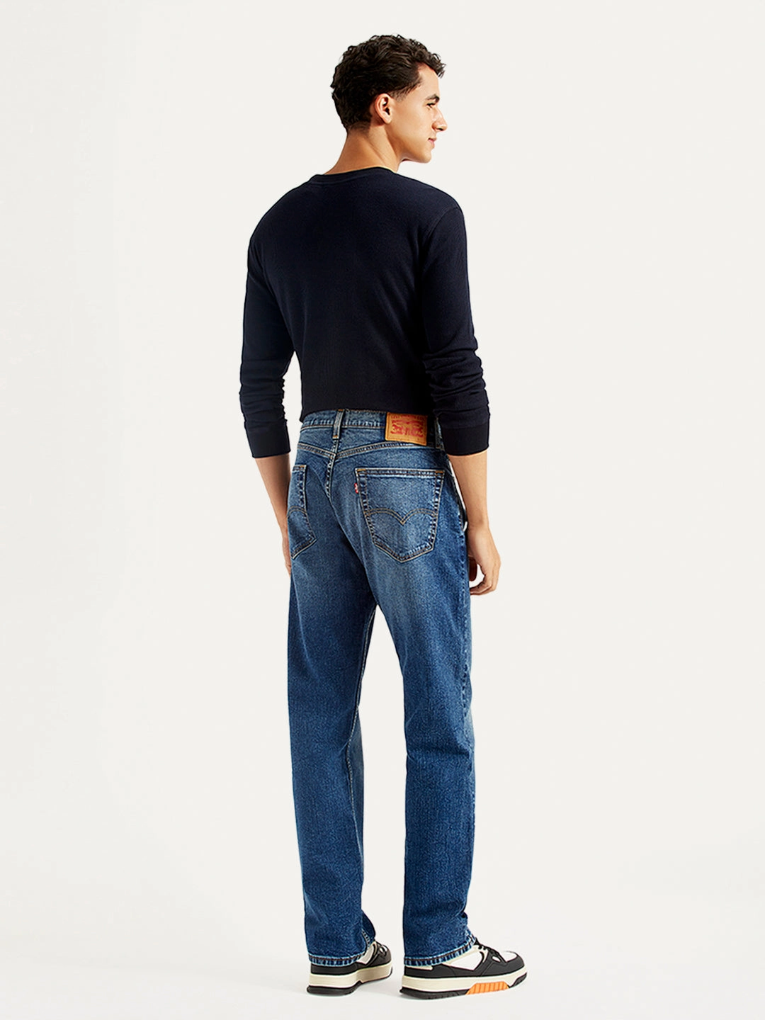 Men's 505 Blue Straight Fit Mid Rise Jeans Casual Friday Parent Style Travel Outfit