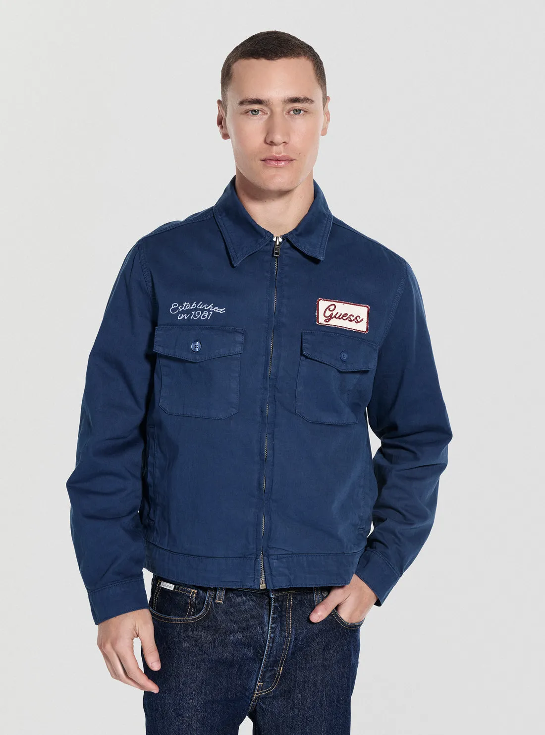 Guess Originals Eco Blue Full Zip Cap Jacket quick dry