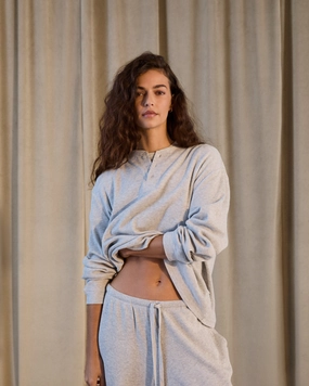 AntiStatic Material Temperature Control Technology Waffle Henley Long Sleeve T-shirt - Light Grey Melange