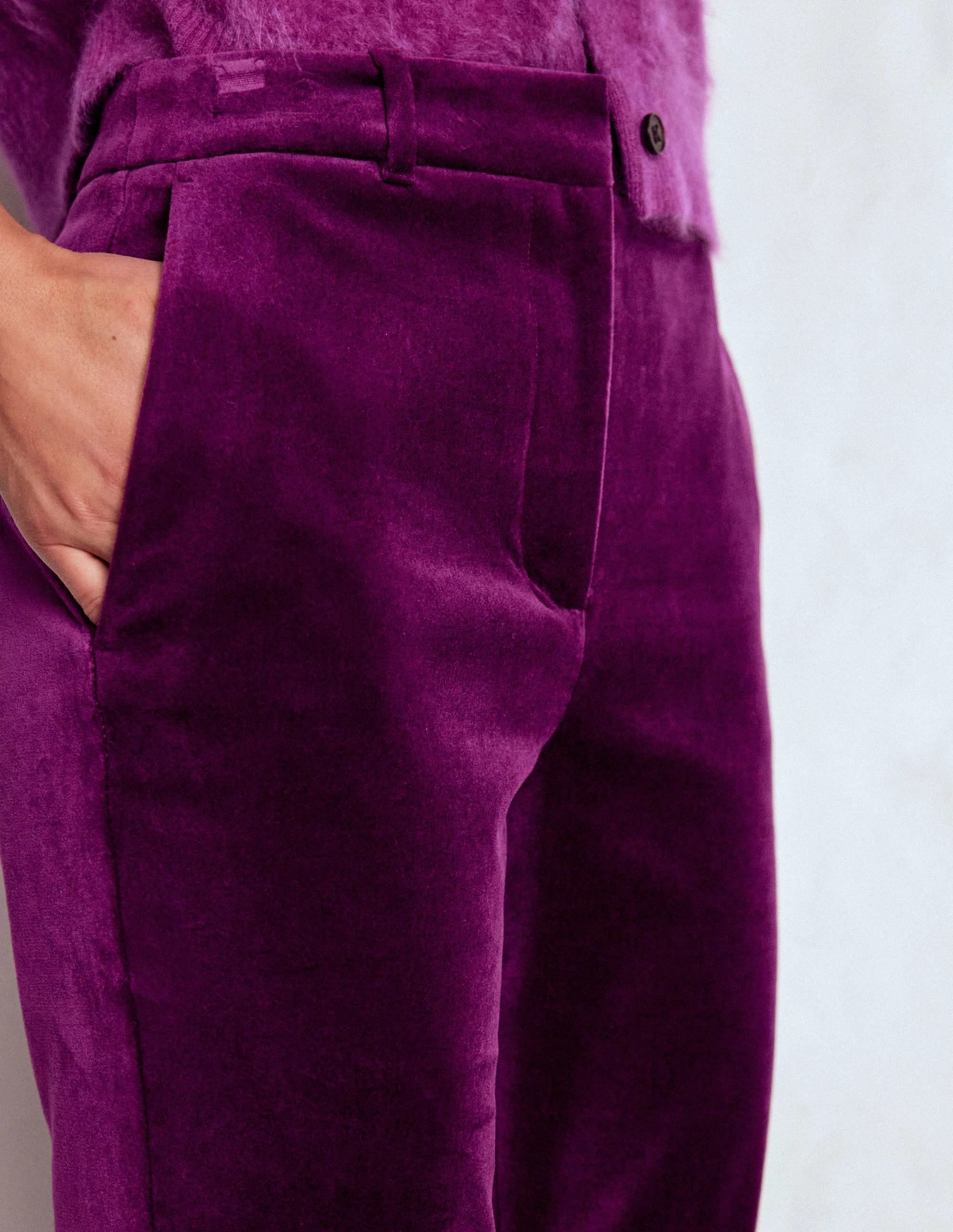 Fitted Velvet Flare Trousers-Plum Jam ReinforcedHemline