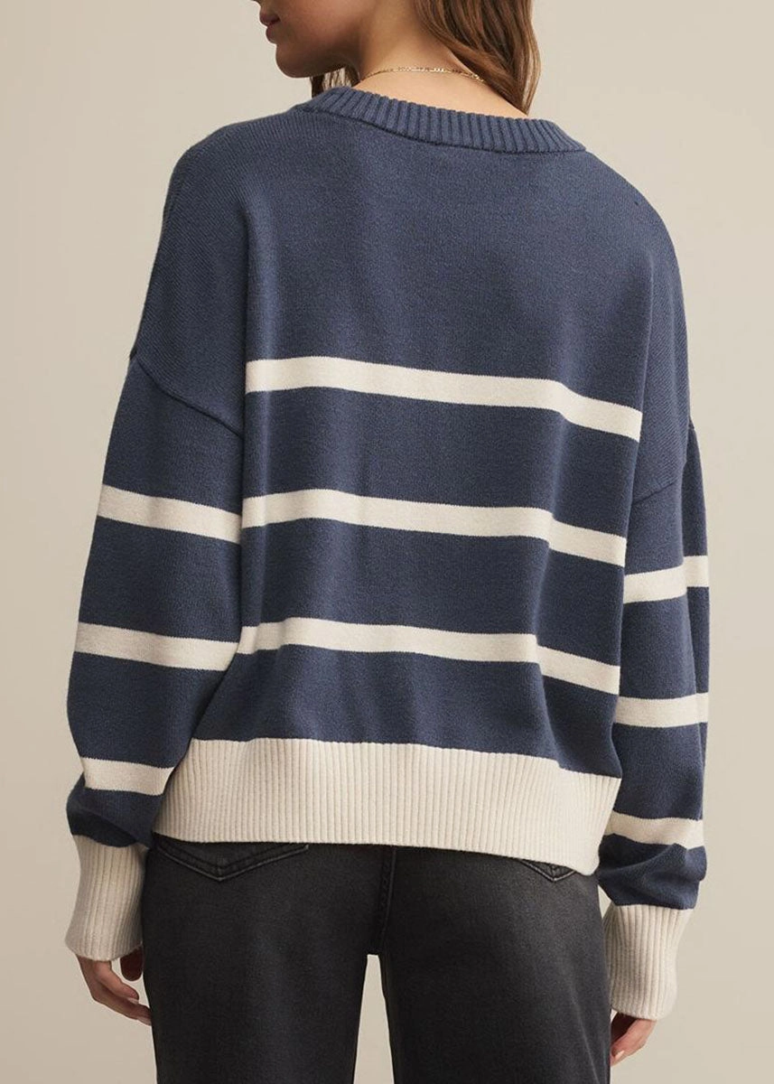 Jordane Striped Sweater - Storm Cloud Heather Four Way Stretch Fabric