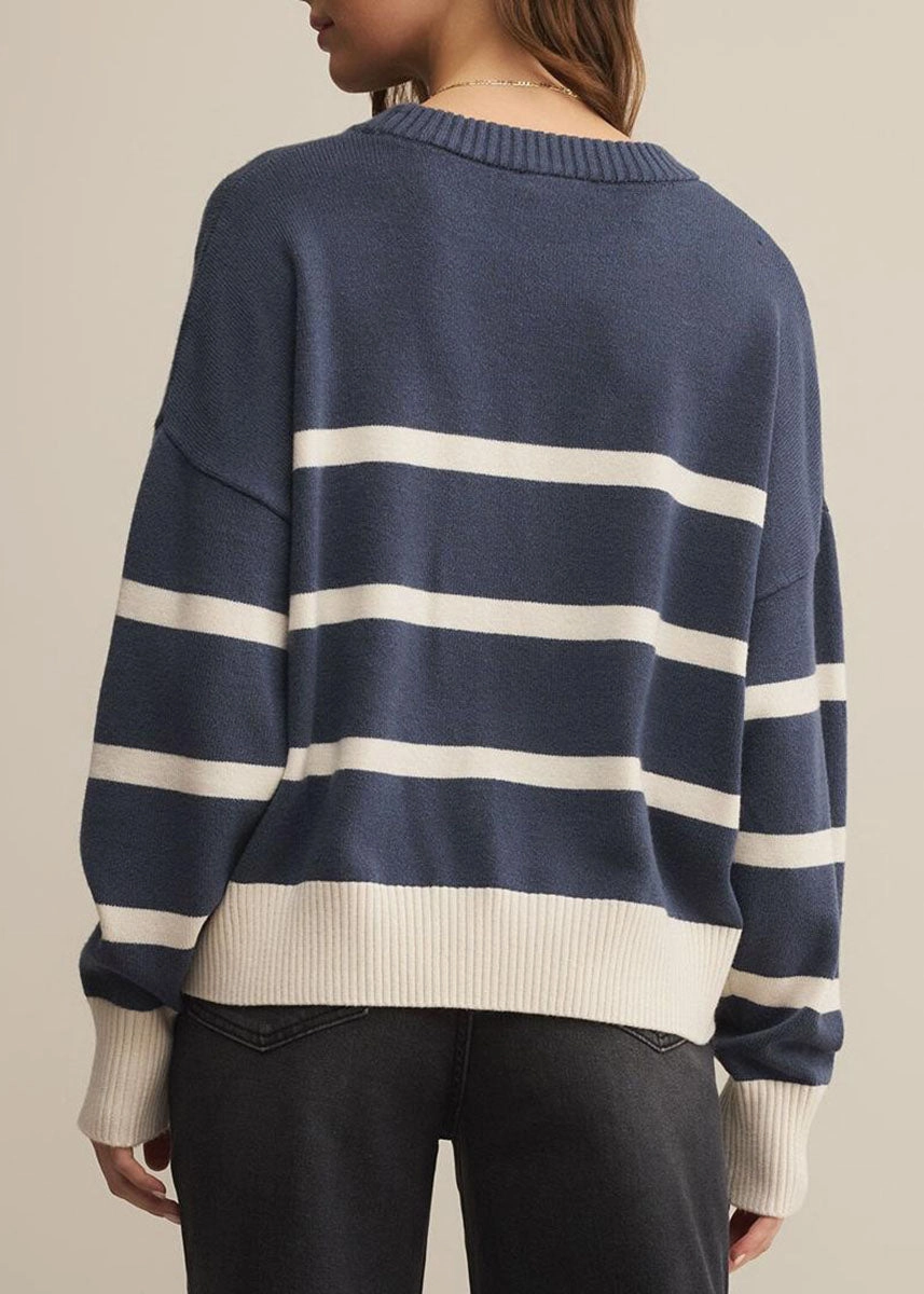 Jordane Striped Sweater - Storm Cloud Heather Stretchable Fabric