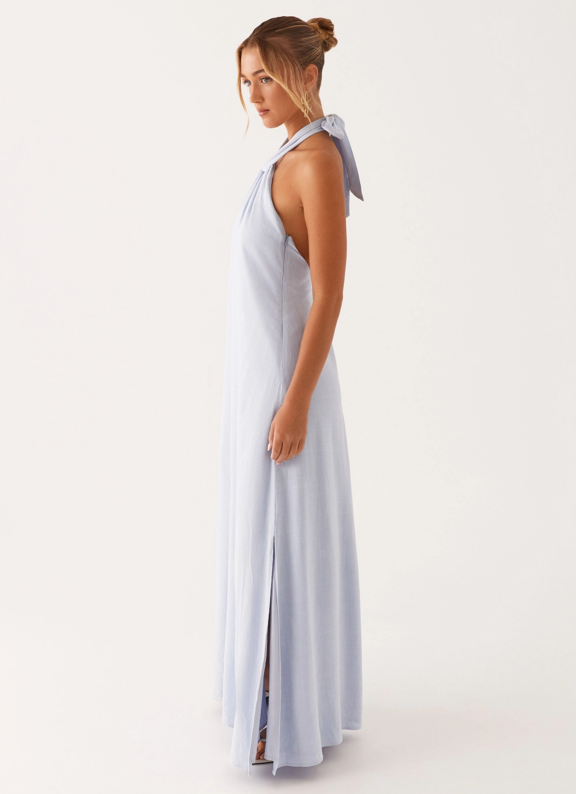 Golden Child Linen Maxi Dress - Blue Chic Tailoring Waist