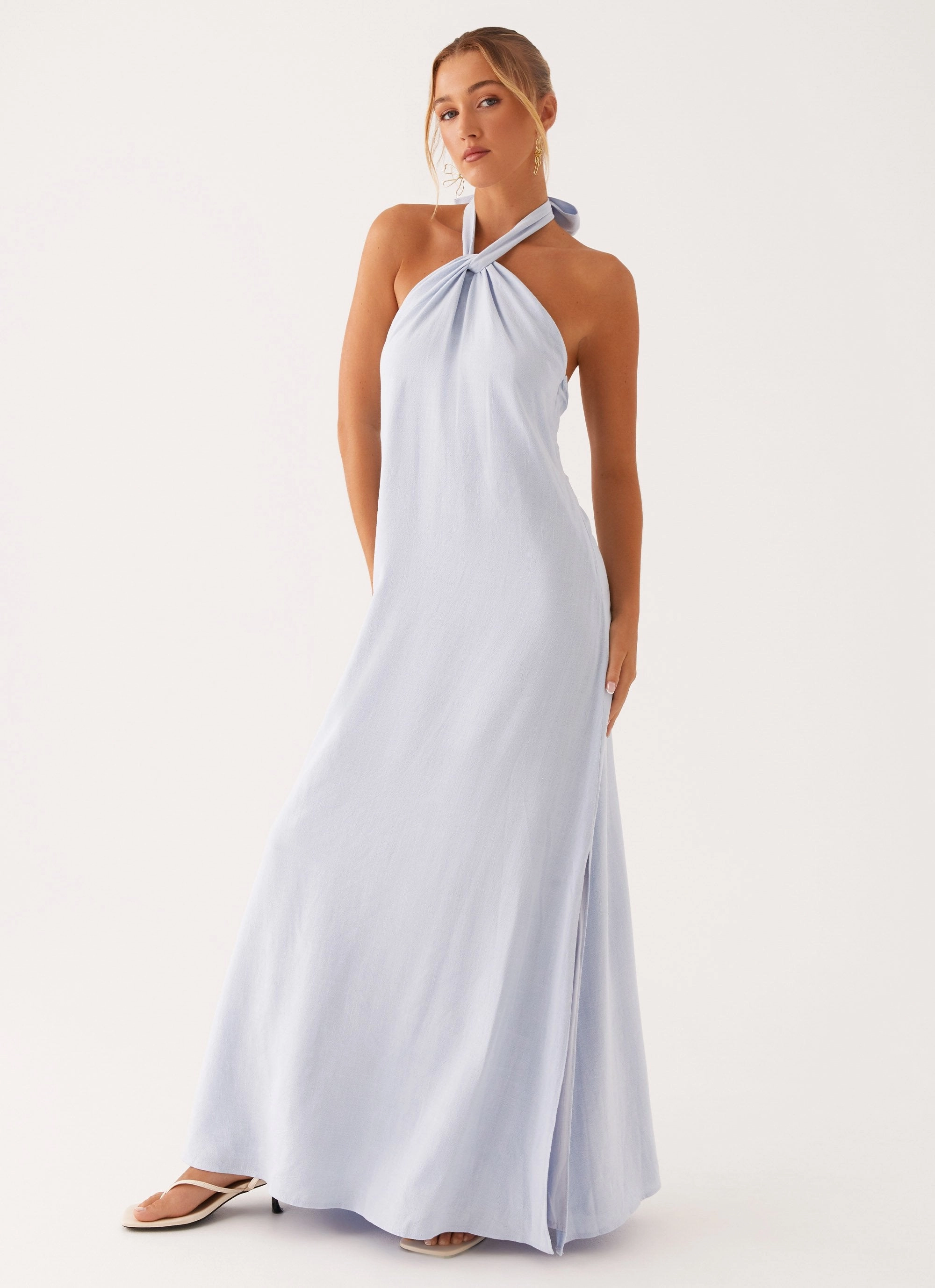 Golden Child Linen Maxi Dress - Blue Light Fabric