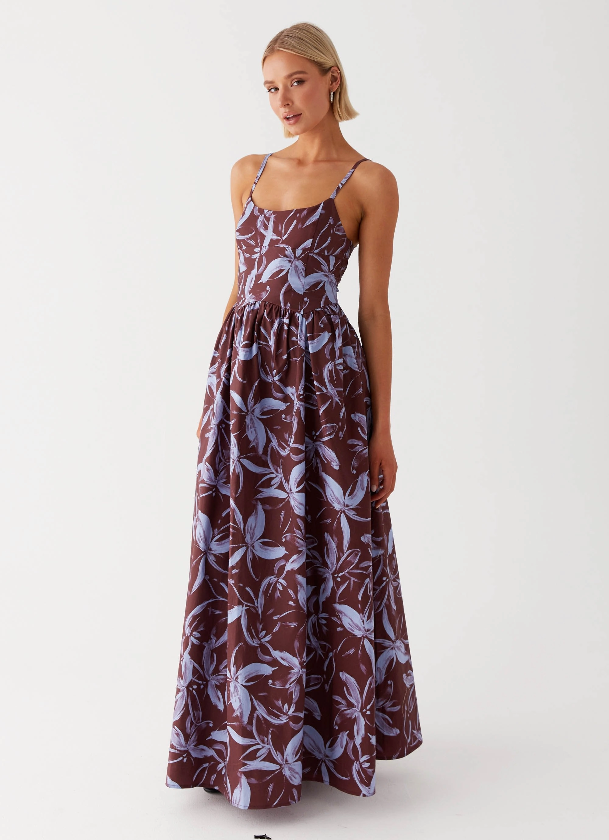 Tesoro Maxi Dress - Brown Purple Floral Low Key