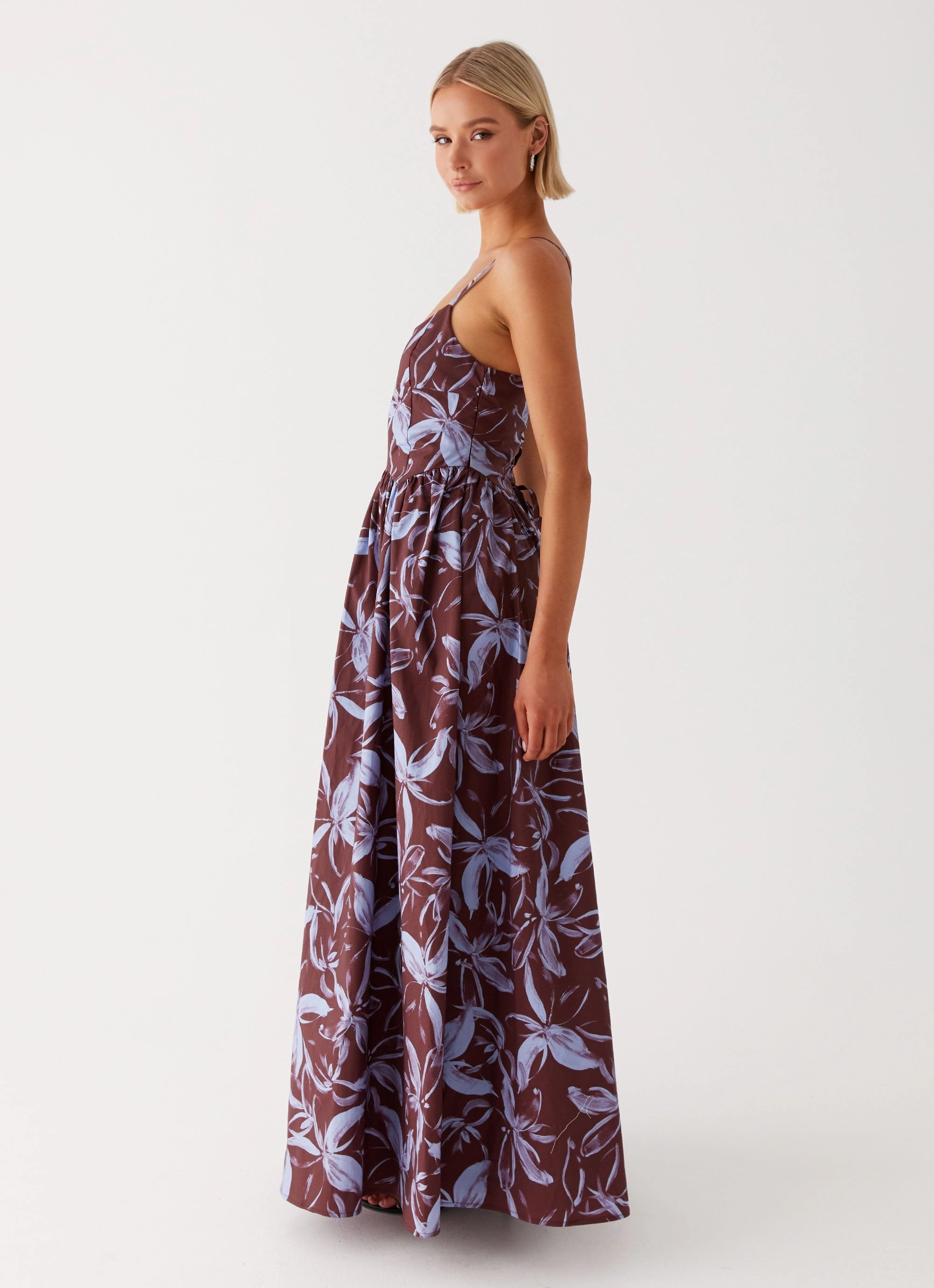 Tesoro Maxi Dress - Brown Purple Floral TaglessDesign Compressible