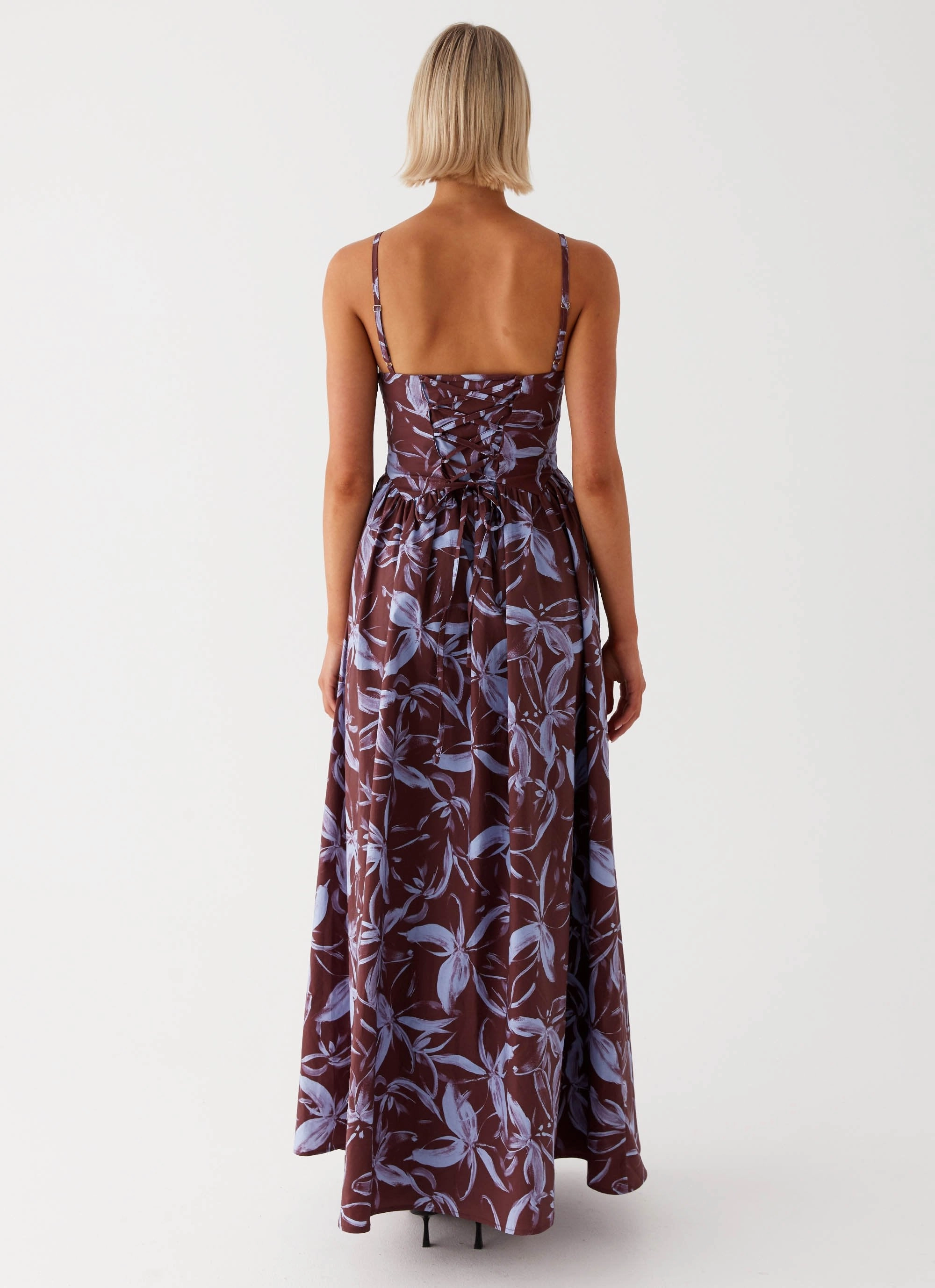 Tesoro Maxi Dress - Brown Purple Floral Feminine Touch