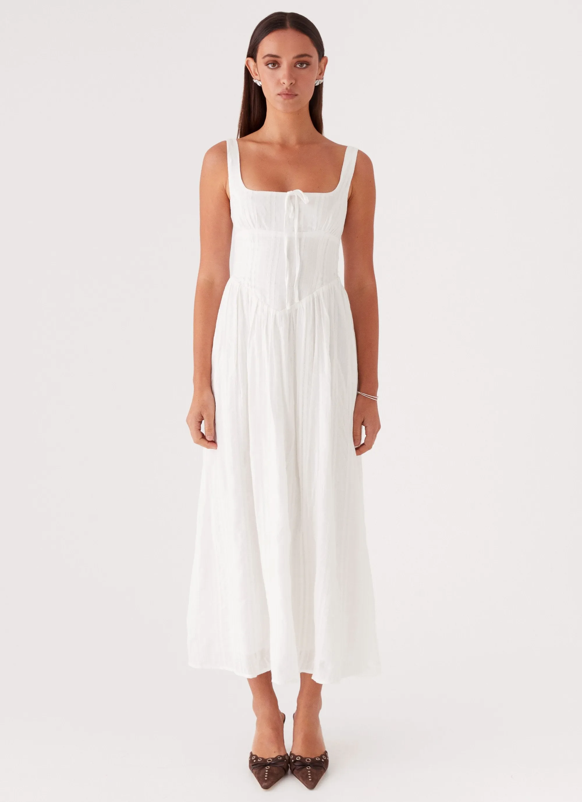 Pascuelle Midi Dress - White Stylish Touch Feminine off-the-shoulder gown