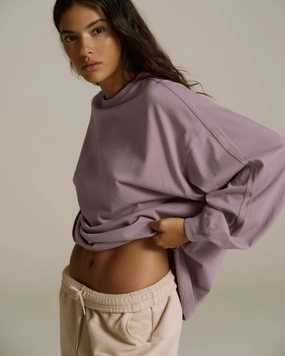 Washed Long Sleeve Oversized T-shirt - Dusk Purple HeatPressedLogos Convertible Sleeve Adaptation