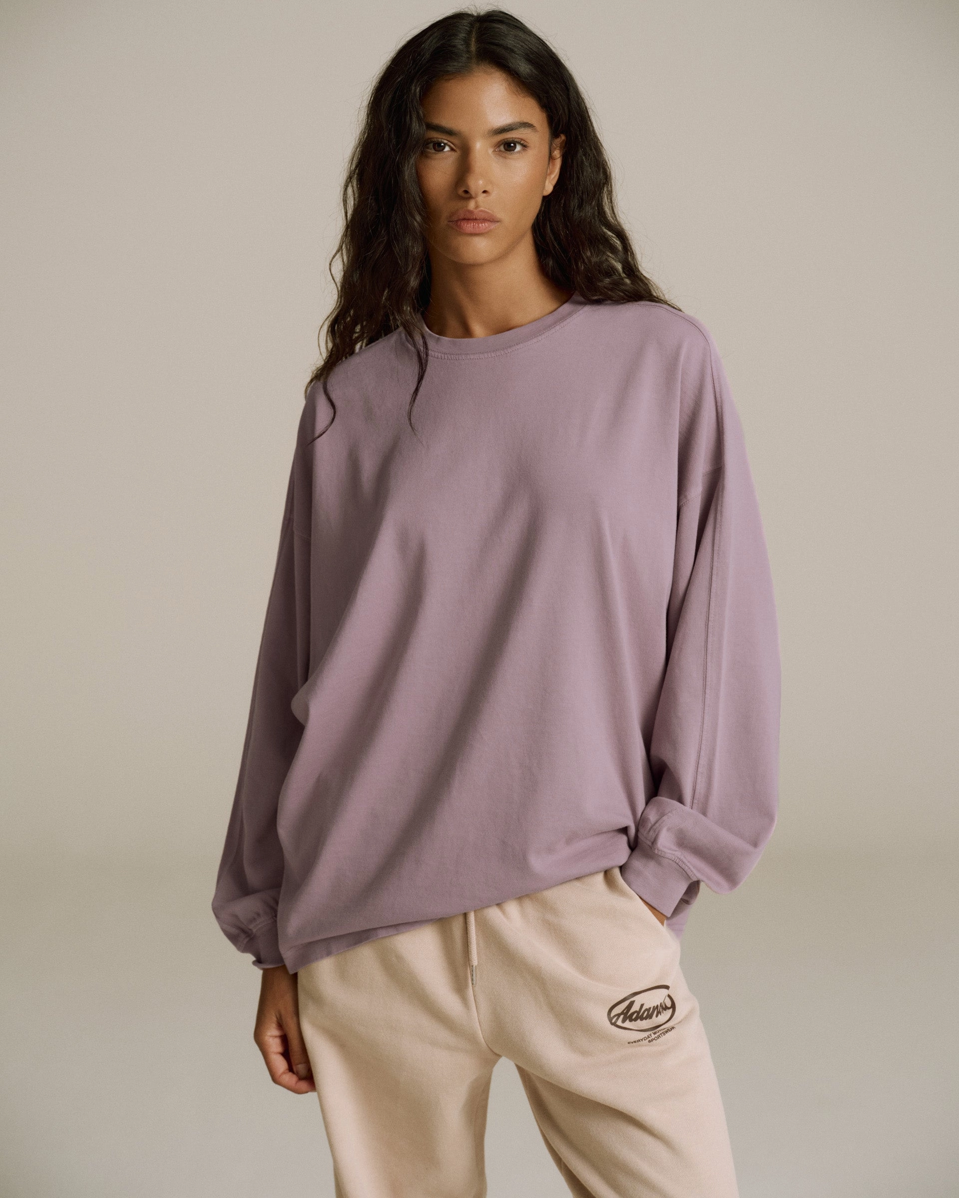 Washed Long Sleeve Oversized T-shirt - Dusk Purple Stretchable Blend