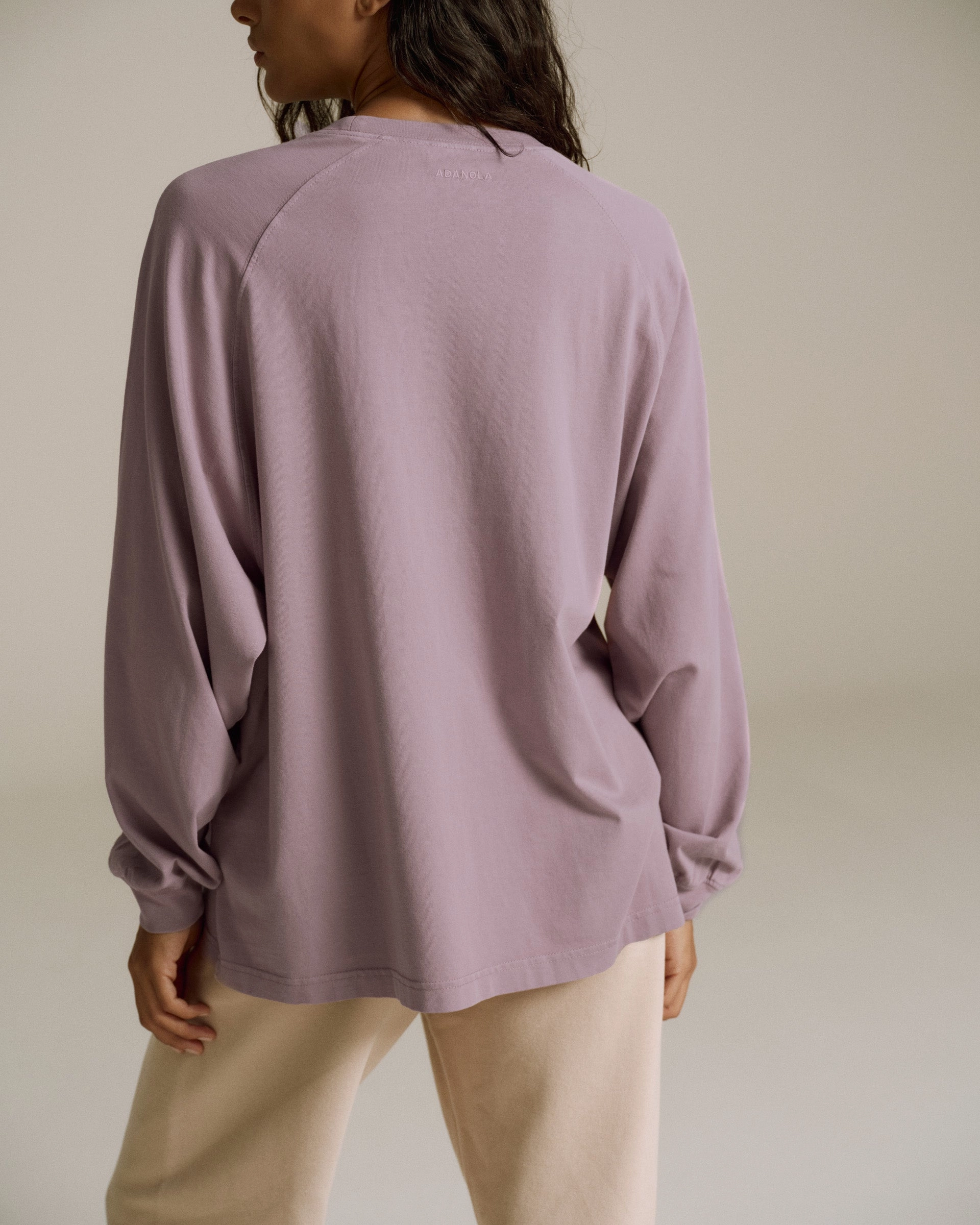 Washed Long Sleeve Oversized T-shirt - Dusk Purple Non Slip Shoulder Seams BondedHemline