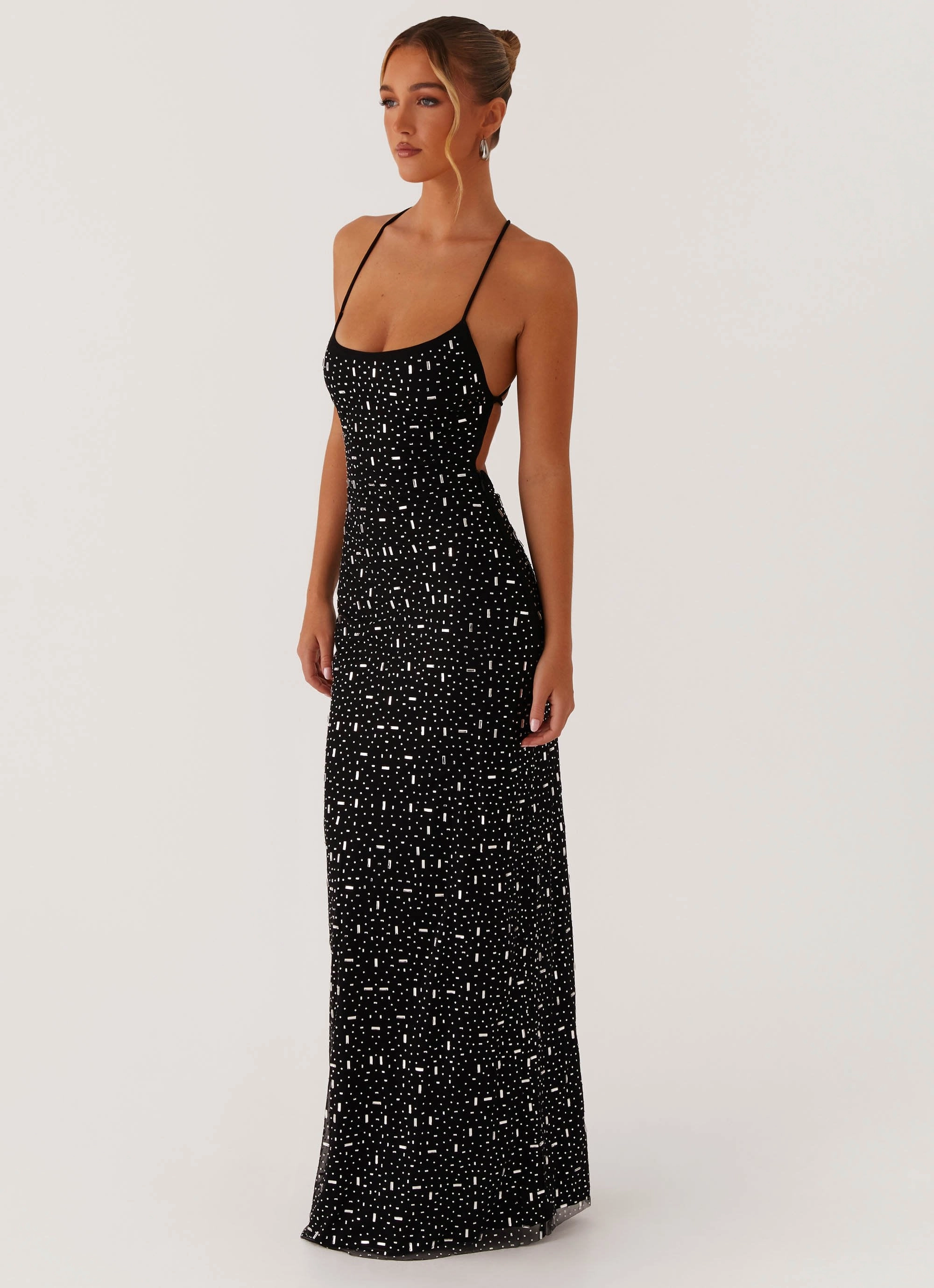 Cressida Rhinestone Mesh Maxi Dress - Black Soft-Lining Breezy Fit