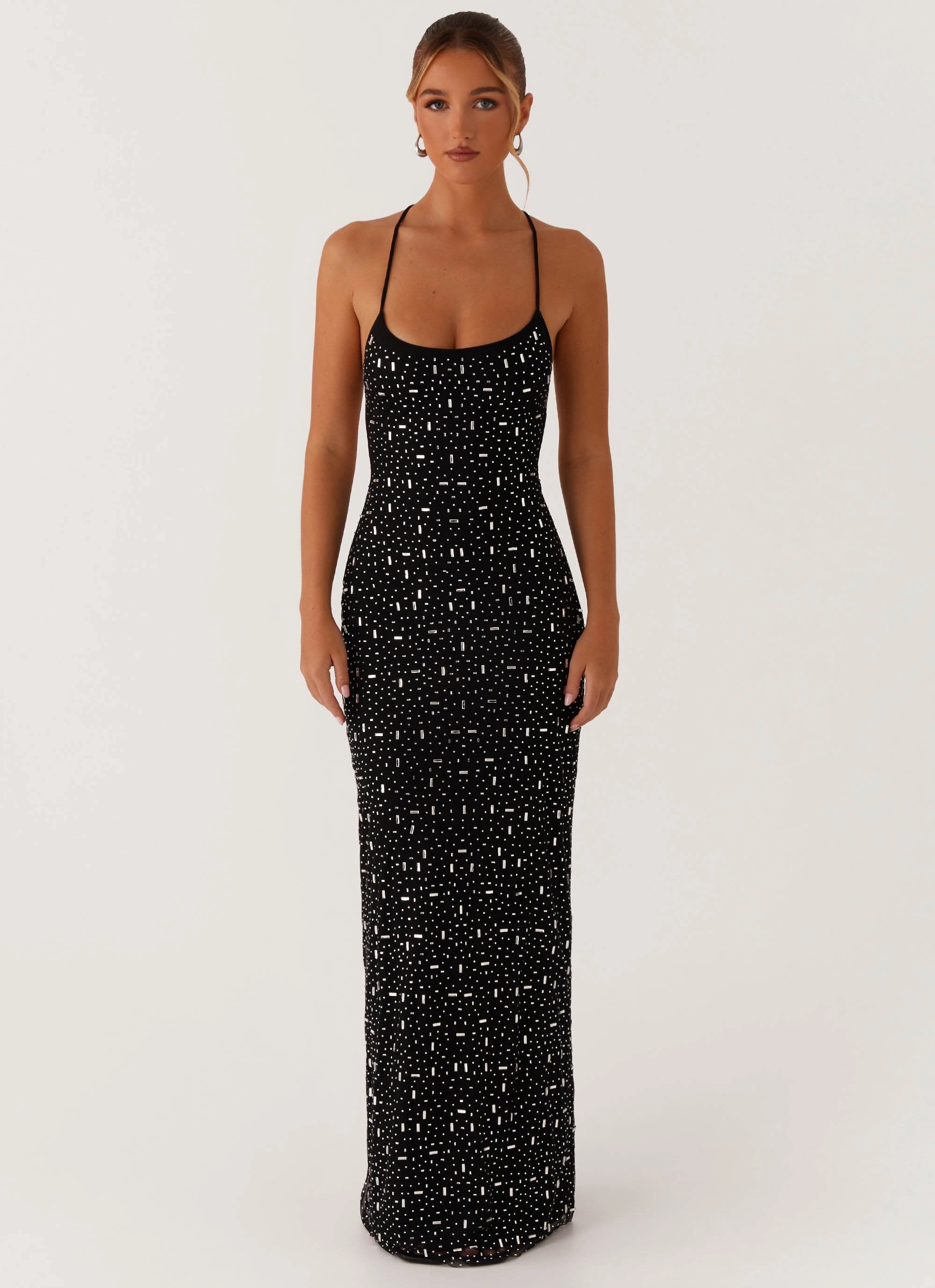 Easy Pairing Cressida Rhinestone Mesh Maxi Dress - Black
