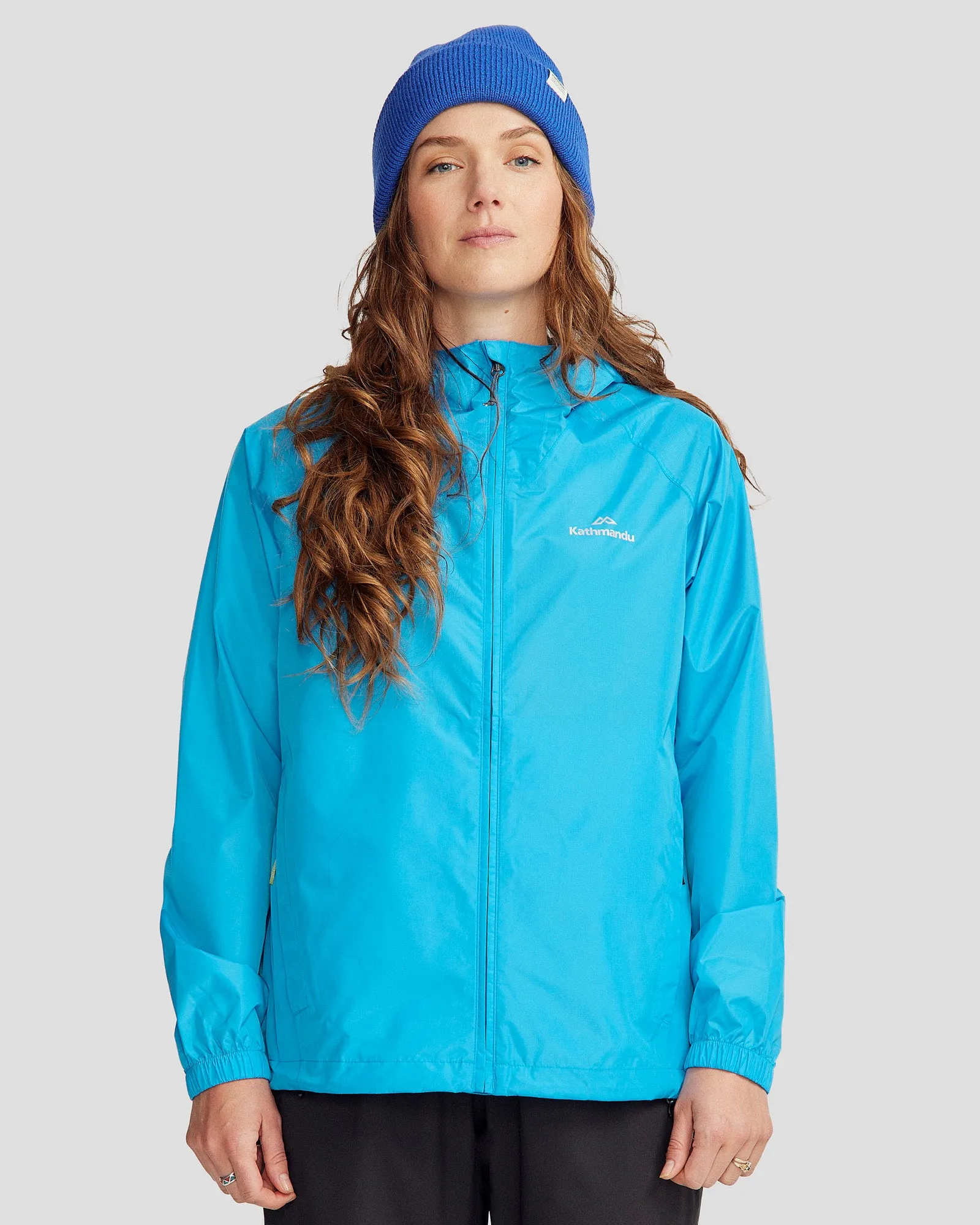 Bonded Seam Construction Non Irritating Collar Women's Pocket-it 2-layer Rain Jacket - Sea Blue