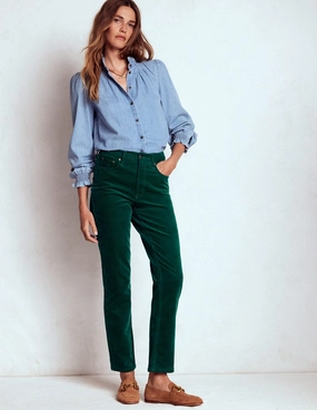 Minimalist Fit Stretchable Fit High-Waisted Cord Slim Jeans-Green