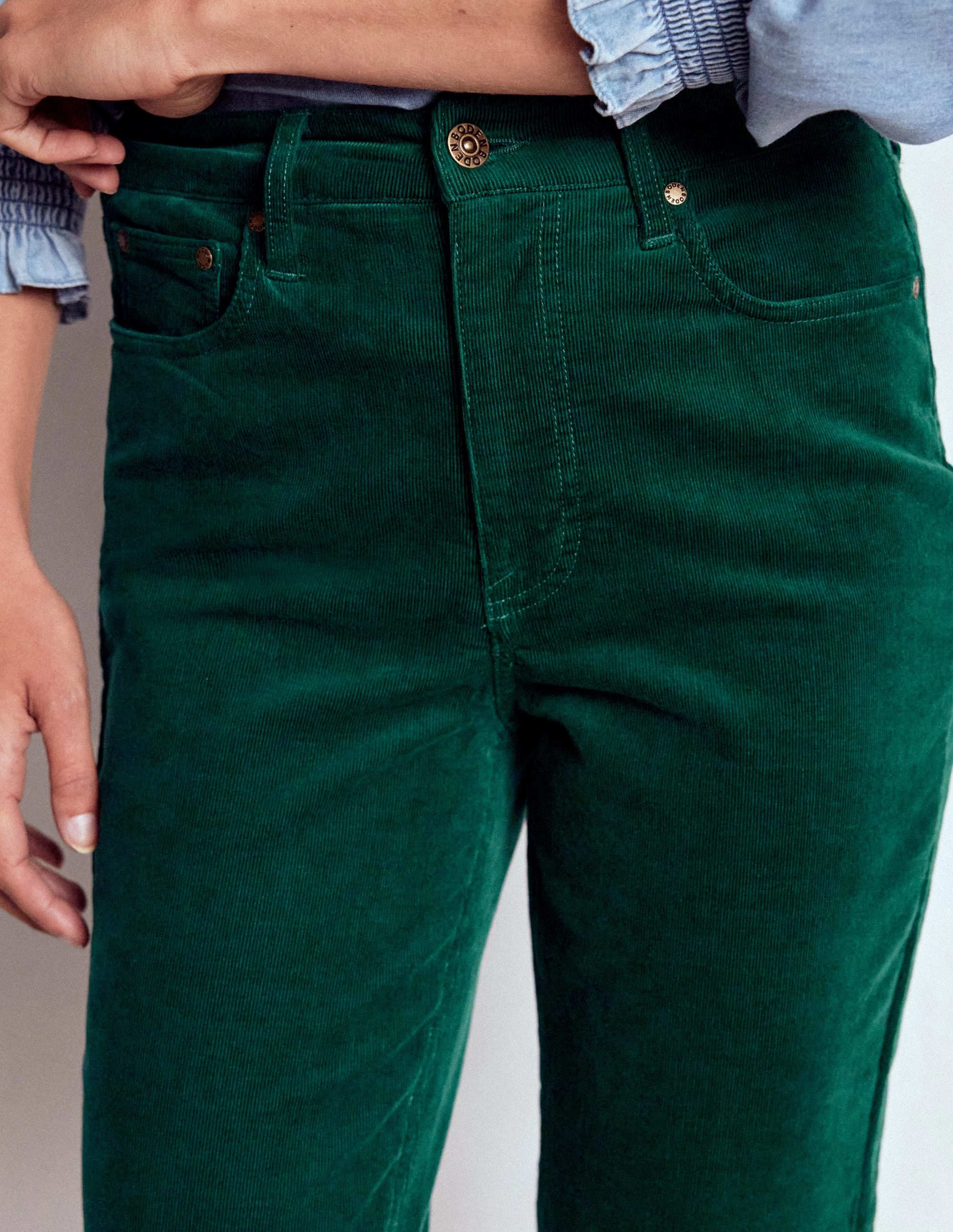 High-Waisted Cord Slim Jeans-Green Perfect Comfort