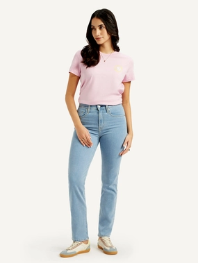 Women's 724 Blue Straight Fit High Rise Jeans Casual Friday Parent Style Travel Outfit Street Fashion Parent Style