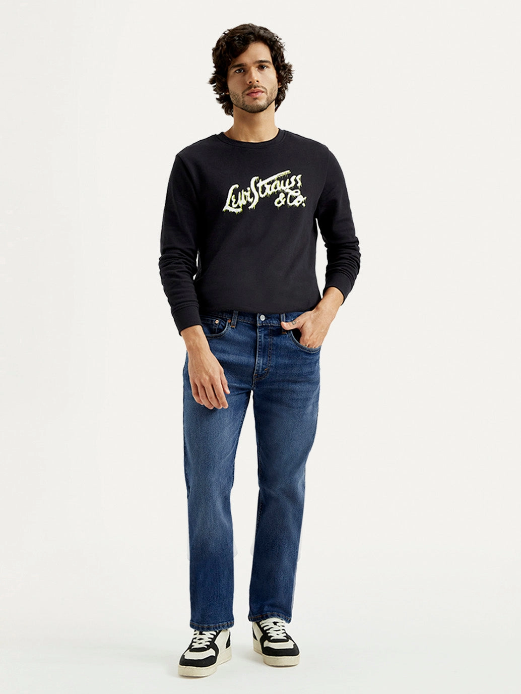 Men's 505 Med Indigo Straight Fit Mid Rise Jeans Comfortable Design Look