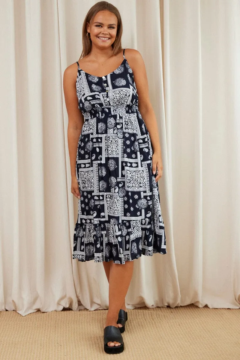 Paisley Pr Midi Dress V-neck Sleeveless Calm Grace Shade Glow
