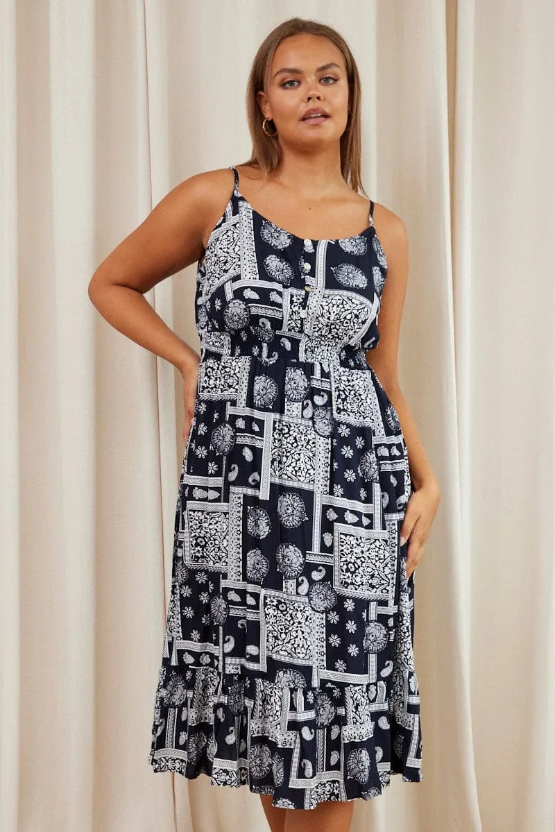 Emerging-Brand Classic-style Paisley Pr Midi Dress V-neck Sleeveless