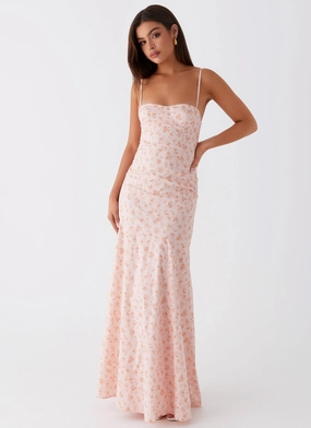 Business casual Britney Maxi Dress - Pink Ditsy Floral