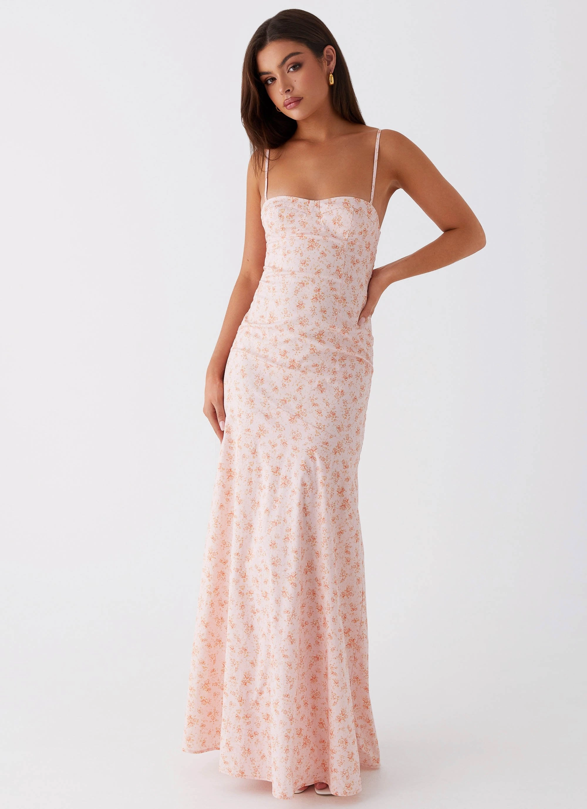 Business casual Britney Maxi Dress - Pink Ditsy Floral