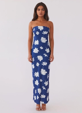 Pleat-Front Gradient Shade What I Want Maxi Dress - Navy Flora