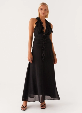 What You Need Frill Maxi Dress - Black Contemporary Vibe Color Soft