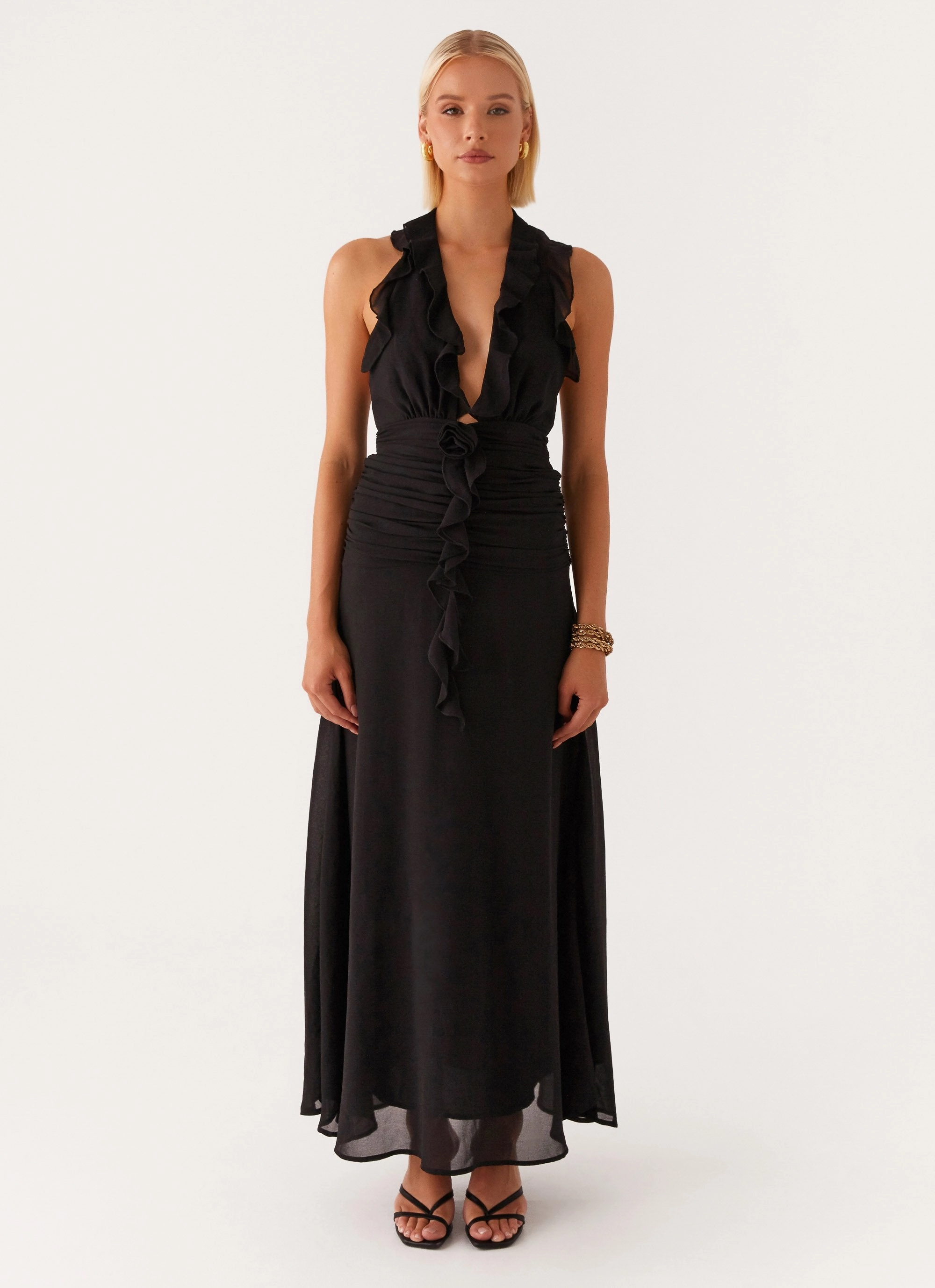 Heart Glow Breathable Design What You Need Frill Maxi Dress - Black